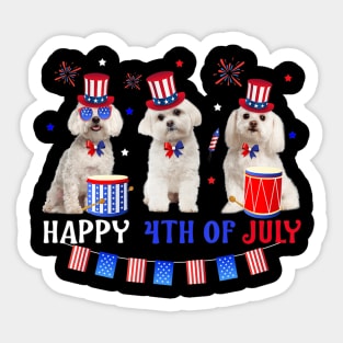 Three Maltese Happy 4th Of July American Flag Sticker